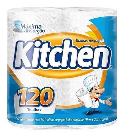 Papel Toalha Kitchen Folha Dupla 120 Folhas 2 Rolos