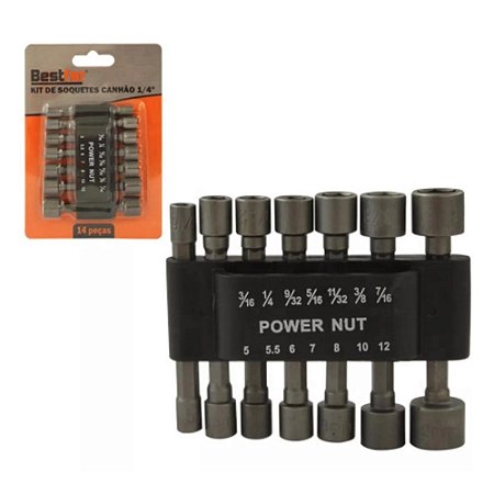 Kit Soquete Canhão 1/4" 14 Peças Bestfer