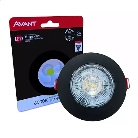 Spot Led Preto Embutir Redondo 5w Fria Avant