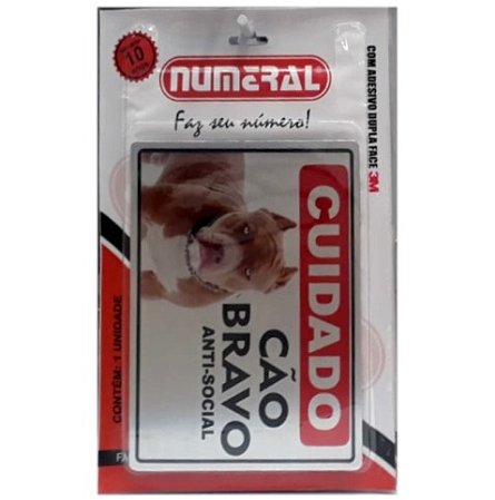 Placa Cuidado Cão Bravo 17x14cm Numeral
