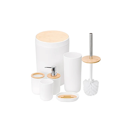 Conjunto P/ Banheiro Bambu/branco 6pcs Plasvale