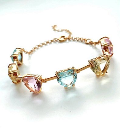 Pulseira Haste de Coração Cristal