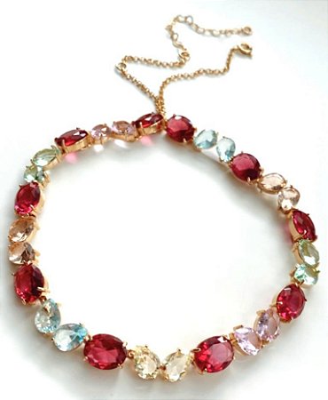 Choker Oval Gota e Cristal Rubelita