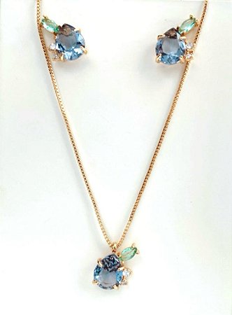 Conjunto Gota Pedra Cristal Ametista