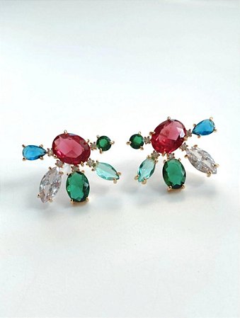 Brinco Gota Cristal e Navete Rubelita