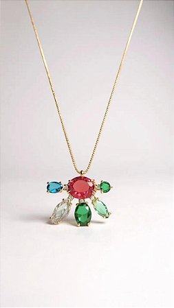 Colar Gota Cristal e Navete Rubelita