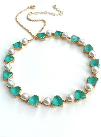 Choker Coração e Pérolas