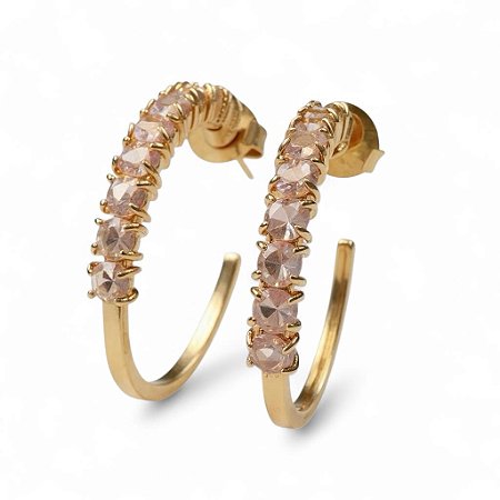Brinco Argola Pedras Rosa Cristal