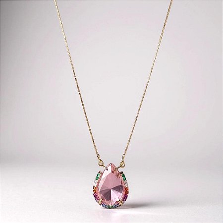 Colar Gota Rosa Cristal