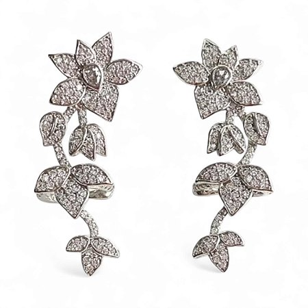 Brinco Ear Cuff Flor Ródio Branco