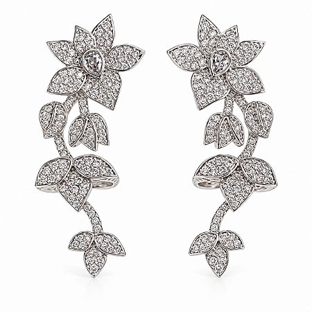 Brinco Ear Cuff Flor Ródio Branco