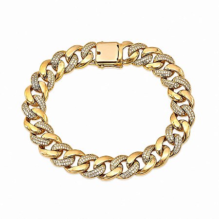 Pulseira Elo Cravejado e Liso