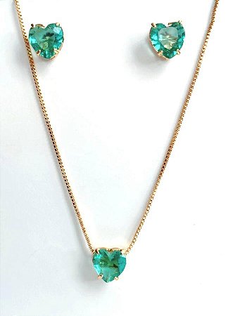 Conjunto Coração Turmalina Verde