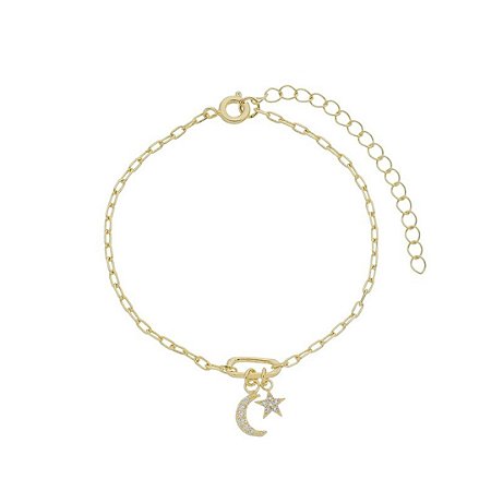 Pulseira com Pingentes Lua e Estrela Cravejados