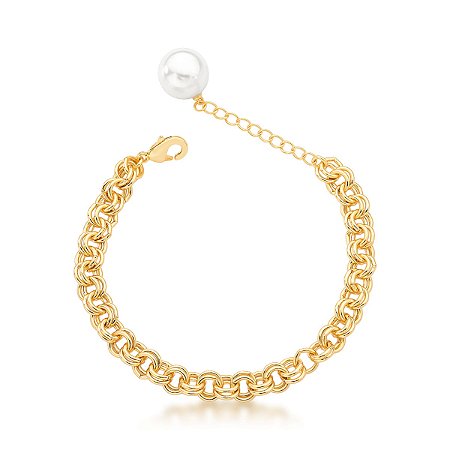 Pulseira com Elos Redondos e Pérola Shell