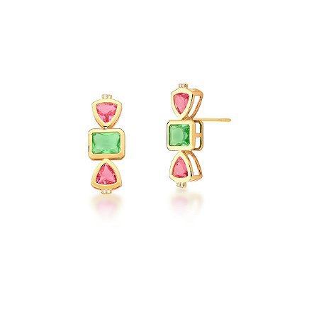 Brinco Cristal Verde e Rosa