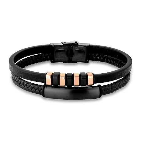 Pulseira Masculina 2 Voltas Trançada e Lisa