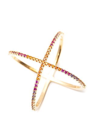 Anel em X Cravejado com Zircônias Coloridas