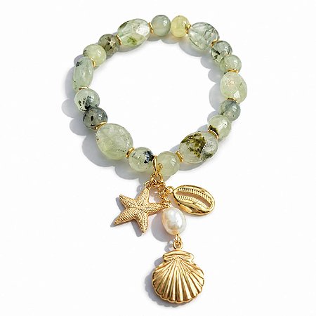 Pulseira Pedra Natural e Pingentes Oceano