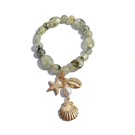 Pulseira Pedra Natural e Pingentes Oceano