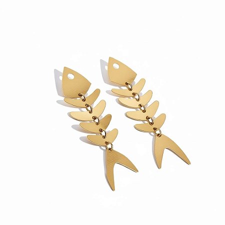 Brinco Espinha de Peixe Banhado a Ouro 18K