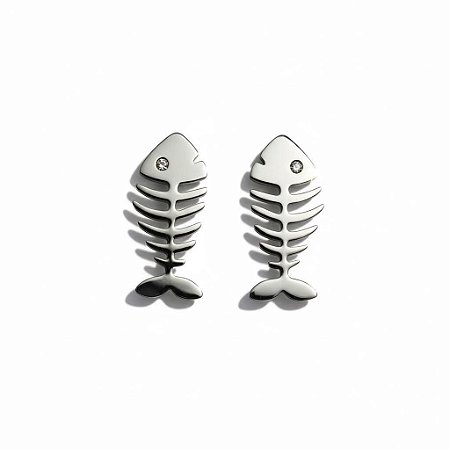 Brinco Espinha de Peixe Banhado a Ródio Branco