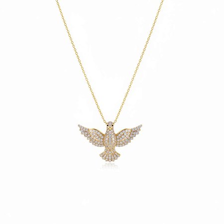 Colar Cordão Baiano Pingente Espírtio Santo Cravejado Ouro 18K
