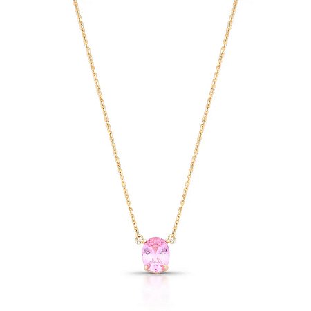 Colar Ponto de Luz Oval Pink Light Ouro 18K