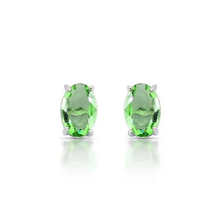 Brinco Gema Oval Green Light Ródio Branco