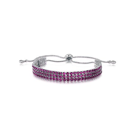 Pulseira Riviera Tripla Rubi Regulável Ródio Branco