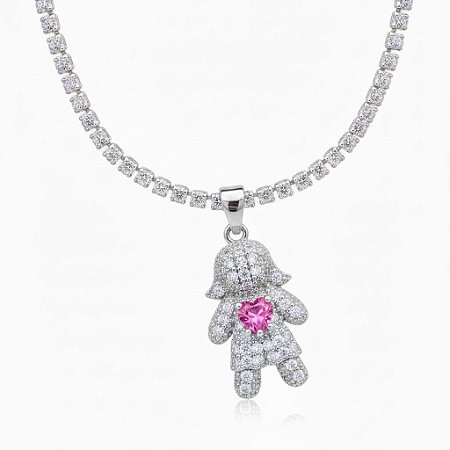 Colar Riviera com Pingente de Menina Ródio Branco