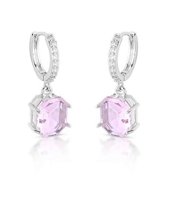 Brinco Argola Click Pendulo Pink Light Ródio Branco