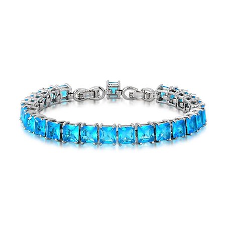 Pulseira Pedraria Quadrada Azul Ciano