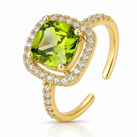 Anel Regulável Cushion Olive e Cravejado Ouro 18K