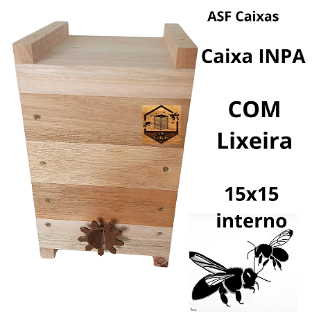 ASFCaixa (Premium) INPA 15x15 (COM Lixeira) para abelha sem ferrão em Eucalipto Rosa com 4cm de espessura nos módulos