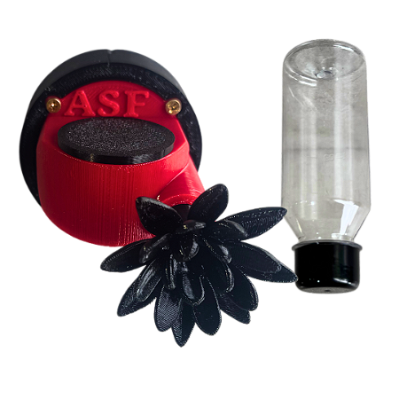 Alimentador Externo (Alimentador tipo ROSO) com circuito, "labirinto", Modelo caracol. Vermelho e preto