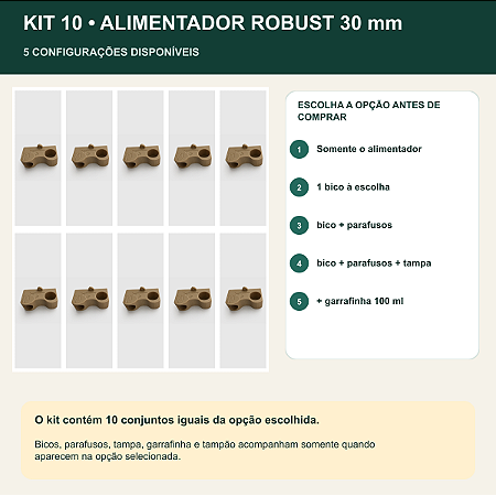 Kit 10 Alimentador Externo Robust 30 mm para Abelhas Sem Ferrão