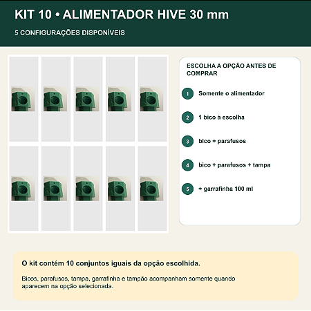 Kit 10 Alimentador Externo Hive 30 mm para Abelhas Sem Ferrão