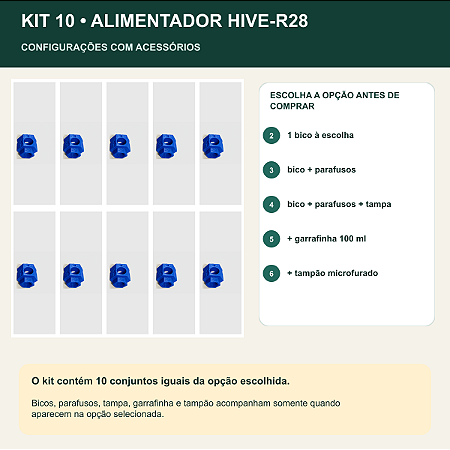 Kit 10 Alimentadores Hive-R28 com Bico de Entrada