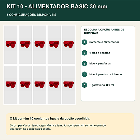 Kit 10 Alimentador Externo Basic 30 mm para Abelhas Sem Ferrão