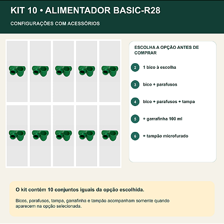 Kit 10 Alimentadores Basic-R28 com Bico de Entrada