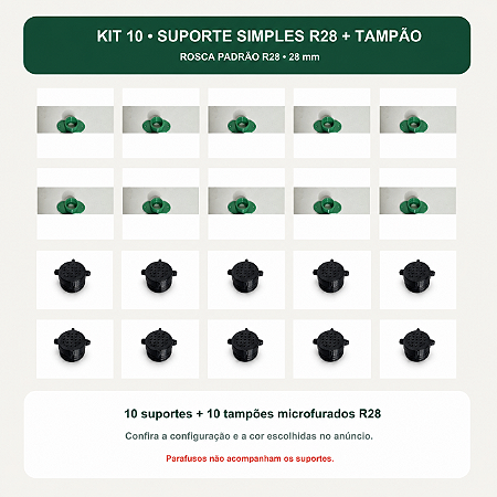 Kit 10 Suporte Simples R28 com Tampão Ventilado