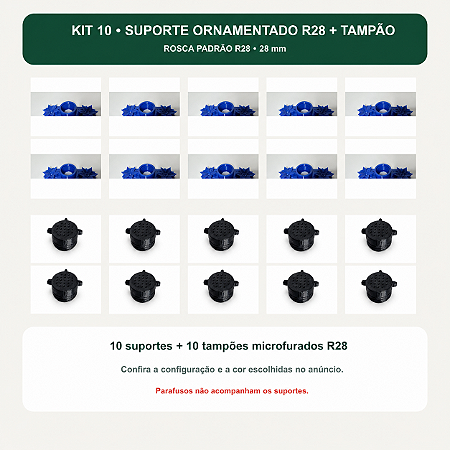 Kit 10 Suporte Ornamentado com Flores R28 com Tampão Ventilado