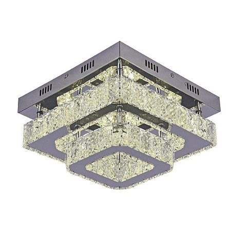 Lustre Plafon Zine Cristal Led Quadrado Duplo 60w Bivolt