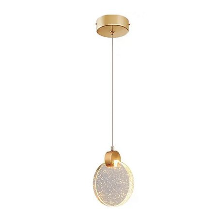 Pendente Cristal Bolhas Disco 5W Dourado