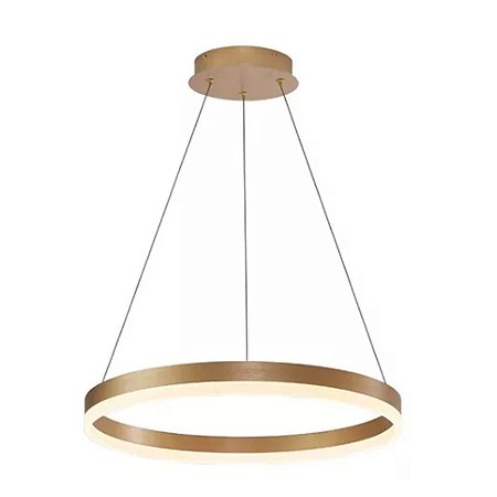 Pendente Led Anel 60cm Moderno 38w Dourado fosco