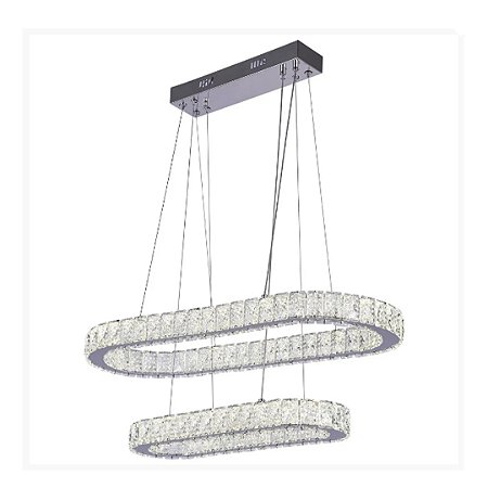 Lustre Pendente Cristal Oval Duplo Led 60W Bivolt