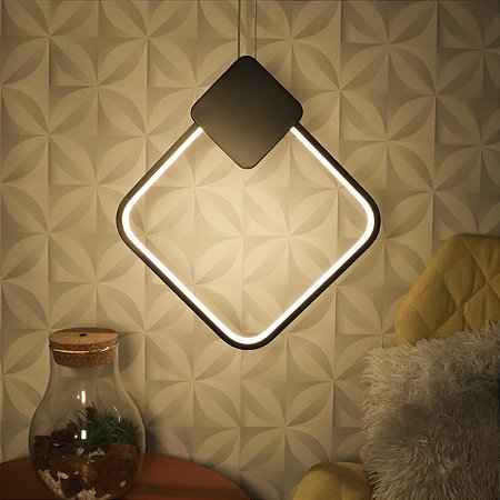 Pendente Led Moderno Losango Minimalista Preto Fosco 13w Branco Quente 3000k Bivolt