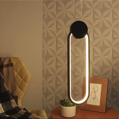 Pendente Led Moderno Oval Minimalista Preto Fosco 13w Branco Quente 3000k Bivolt