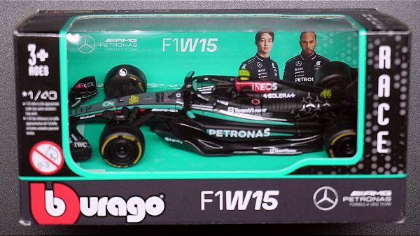 Mercedes-AMG Petronas F1 W15 Team (2024) - 18-38208 | #44 Lewis Hamilton | Sem Capacete | 1:43 | Formula 1 | Bburago